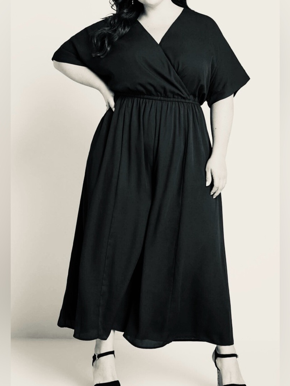 NWT ModCloth Arrive and Thrive Black Wide Leg Flowy Half Sleeve Jumpsuit (1X)